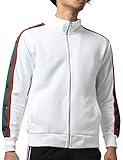 Hat and Beyond Mens Track Jacket with Button Sleeve Accents Full Zip Active Slim Fit (Small, tj0793_White)