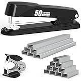 Metal Stapler Heavy Duty 50 Sheet Capacity with 1750 Staples and Staple Remover, Full Strip Staplers for Desk, No Jam, Non-Slip for Office & Classroom, Black