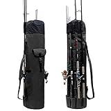 Allnice Sturdy Canvas Fishing Rod & Reel Organizer Bag Travel Carry Case Bag- Holds 5 Poles & Tackle (Black)