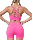 HORISUN Womens Workout Sets 2 Piece Yoga Outfits for Women High Waist Booty Shorts and Strappy Sports Bra(Pink M)