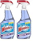 Windex Ammonia-Free Glass and Window Cleaner Spray Bottle, Bottle Made from 100% Recovered Coastal Plastic, Crystal Rain Scent, 32 Fl Oz (Pack of 2)