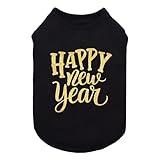 Fitwarm Happy New Year Dog Shirt, Holiday Dog Clothes for Small Dogs Boy Girl, Funny Pet Christmas Outfit, Black, Gold, XXL