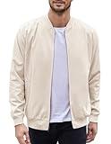 COOFANDY Mens Casual Lightweight Cotton Jacket Fashion Flight Linen Bomber Varisty Jacket With Pockets Beige, X-Large