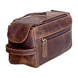 KOMALC Premium Buffalo Leather Unisex Toiletry Bag Travel Dopp Kit