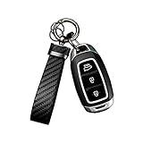 Turcee Leather Car Keychain - Carbon Fiber Interior Key Fob with Anti-Lost D-Ring - Car Accessory Key Ring (Black)