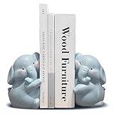 HINUGO Cute Elephant Bookends Decoration, Book Ends for Heavy Books, Book Holders for Shelves in Home Office Children’s Rooms Desk Bookshelf, Great Christmas Birthday Gift