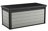 Keter Denali 150 Gallon Resin Large Deck Box with Double Wall 20mm Panels - Paintable and Drillable-Organization and Storage for Patio Furniture and Outdoor Items, Grey & Black