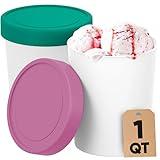 Starpack 'Freeze the Day' Ice Cream Storage Container for Freezer (2 Pcs) - 1 Quart Ice Cream Containers for Homemade Dessert - Reusable Frozen Treat Containers with Lids - Leak-Free Lids (Silicone)