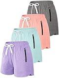 Resinta 4 Pack Girls Athletic Shorts Dry-Fit Soccer Running Shorts for Kids Workout Gym Active Apparel with Zipper Pockets M Coral