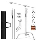 Heavy Duty C Stand 10.8ft/330cm with Boom Arm 100% Stainless Steel Photography C Stand Sturdy C-Stand with Carry Bag Sandbag 3*Clip 2*Grip Head for Photography Studio Video Monolight Softbox Shooting