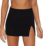 EG CHRIS G Women's Sexy High Waist High Slit Stretch Fitted Bodycon Black Mini Skirts (M, Black-2