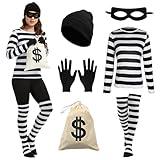 Women's Robber Costume, Thief Cosplay T Shirt, Burglar Accessories Halloween Costume Set for Adult (Women, X-Large)