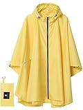SaphiRose Unisex Rain Poncho Raincoat Hooded for Adults Women with Pockets (Yellow)