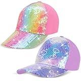 Yseoul Girls Glitter Baseball Cap, High Ponytail Trucker Hat for Ages 5-15 - Adjustable Criss Cross Hat, Mesh Polyester, One Size Fits Most, Perfect for Outdoor Activities