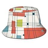 Mens Wide Brim Sun Hat Fishing Safari Cap for Outdoor Hiking Camping Gardening Lawn Field Work, Abstract Mid Century Modern Grid
