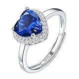 Suplight September Birthstone Ring Blue Sapphire Heart Ring Adjustable Sterling Silver Rings Women