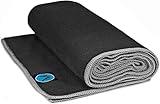 Youphoria Yoga Microfiber Non-Slip Towel - Hot Yoga Mat Towel for Enhanced Grip and Sweat Absorption - Black with Gray Stitching