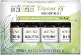 Aura Cacia Discover Essential Oils Kit, 4-Pack, Lavender, Eucalyptus, Peppermint & Tea Tree Oils, Excellent Starter Set