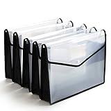 Plastic File Folder Poly Envelope Expanding File Wallet Document Folder with Snap Button Closure, Legal Size, 5 Pack Large Waterproof Accordion File Pouch (Transparent&Black)