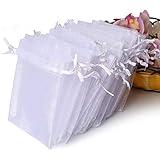Hopttreely 100PCS Premium Sheer Organza Bags, White Wedding Favor Bags, 4x4.72 Jewelry Gift Bags for Party, Jewelry, Christmas, Festival, Bathroom Soaps, Makeup Organza, Wrapping Supplie