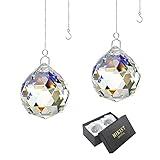 Rainbow Suncatcher Crystal Ball Prism - Window Suncatcher Feng Shui Crystal Glass Ball Pendant 40 mm for Hanging Clear Pack of 2