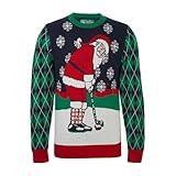 The Ugly Sweater Co. Mens Sports Golf Sports Ugly Christmas Sweater for Holiday Fun Design, Snug Fit Breathable Crewneck (Moonlight Winter Golf Santa, XX-Large)