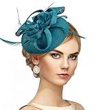 Zinniday Women Feather Kentucky Hat - Royal Blue Victoria Derby Fascinator 1920s 50s Elegant Tea Party Hat with Hair Clip for Lady Woman Girls Costume Church Halloween Holiday Party Dress Up