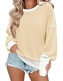 Zeagoo Womens Thin Sweatshirt Crew Neck Pullover Tops Long Sleeve Fall Y2K Clothes Loose Fit Tunic Pullover Tops Beige Medium
