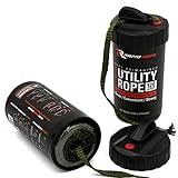 Rapid Rope Canister 120ft Green Flat Tactical Paracord, Made in USA, 1100lb Tested Heavy Duty Poly Rope Test Cord, Non-Tangle Dispenser Included - Hiking, Camping, Survival, Utility, Climbing