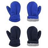 2 Pairs Toddler Mittens Unisex Lined Fleece Gloves Winter Warm kids Mitten for Baby Boys and Girls Navy&Blue