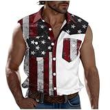 USA Flag Print Loose Fit Tee Shirts for Mens Winter Fall Sleeveless Turtle Neck Denim Brunch Victorian Western Cardigan Tee Shirt Tops Mens Button Up 2025 M