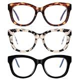 LADEESSE Readers for Women Oprah Style 3 Pack Square Reading Glasses with Spring Hinge Blue Light Blocking Ladies (Black+Grey+Tortoiseshell, 2.25, x)