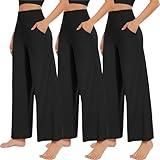 NEW YOUNG 3 Pack Women's Wide Leg Pants with Pockets High Waist Loose Sweatpants Casual Lounge Yoga Workout Palazzo Black,Black,Black