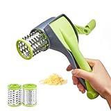 Cheese Grater with Handle, Kitchen Parmesan Cheese Grater with 2 Stainless Steel Drums, Rotary Cheese Graters Handheld for Grating and Shredding Hard Cheese, Chocolate