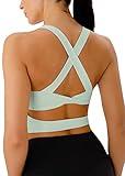 JOYSPELS Sports Bras for Women Extra Comfort Criss-Cross Back Padded Workout Tops for Women Medium Support Pale Green