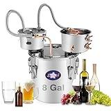 Suteck Alcohol Still 8Gal 30L Stainless Steel Alcohol Distiller Copper Tube Spirit Boiler with Thumper Keg and Build-in Thermometer for Home Brewing and DIY Whisky Wine Brandy Making, Included Pump