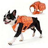 AOKOWN Dog Harness for Small Dogs, No Pull Service Dog Vest with Handle & Hook, Adjustable Dog Backpack with Side Pockets for Hiking Walking Training Running, Orange, S