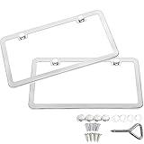 SunplusTrade 2 Stainless Steel Polish Mirror License Plate Frame + Chrome Screw Caps (Silver)