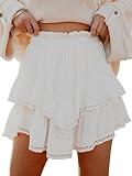 Aoudery Flowy Shorts for Women Casual Boho Ruffle Tiered Skorts High Waist Mini Skirts Golf Tennis Butterfly Crochet Shorts - A White S