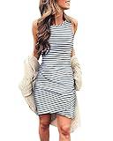 BTFBM Women 2024 Summer Sleeveless Tank Dresses Crew Neck Slim Fit Short Casual Ruched Bodycon Party Club Mini Dress(106Stripe, Large)