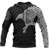 Mgyfady Men's Viking Tattoo Hoodies 3D Print Norse Mythology Graphic Long Sleeve Sweatshirt Pullover with Pockets