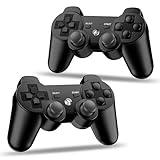 ewnol Wireless Controller for PS3, 2 Pack Play-Station 3 Controller with Double Shock, Motion Control, 2 Charging Cables - Black