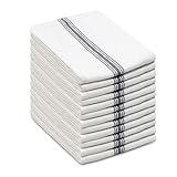 Cotton Craft - Scandia Stripe 12 Pack - Pure Cotton - Professional Commercial Restaurant Grade Kitchen Dish Tea Towel Cloth Napkins - Low Lint Sturdy Weave - Reusable - 16x28-30 Ounces - Charcoal