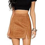 VNDFLAG Women's High Waist Faux Suede Side Split Bodycon Short Mini Skirt