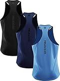 NELEUS Men's 3 Pack Athletic Tank Tops Lightweight UPF 50+ Sun Protection SPF Sleeveless Shirts,5097,Black/Navy/Light Blue,XL
