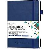 JUBTIC Hardcover Accounting Ledger Book (7x10″) - Bank Accounting Log for Small Business Bookkeeping & Personal Use - Account Tracker Notebook Track Accounts, Deposit, Expense & Balance - Navy Blue