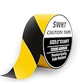 SWRT 2 Inch x 110FT Black & Yellow Hazard Tape Warning Safety Stripe Tape for Floor Marking, Strong Adhesive Wear Resistance Warterproof Caution Tape Roll Ideal for Walls, Floors, Pipes and Equipment