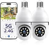JWQPO Light Bulb Security Camera, 5G& 2.4GHz WiFi 2K Security Cameras Wireless Outdoor Motion Detection and Alarm,Two-Way Talk,Color Night Vision,Human Detection, Camera Light Bulb Easy to Install