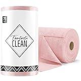 Fantasticlean Microfiber Cleaning Cloth Roll -75 Pack, Tear Away Microfiber Towels, 12" x 12", Reusable, Washable, Scratch Free, Ultra Absorbent Dish Rags for Car, Home, Garage or Shop (Pink)