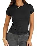 Abardsion Women Casual Raglan Sleeve Crewneck T Shirts - 2025 Summer Basic Activewear Slim Fit Going Out Tops(Black, XL)